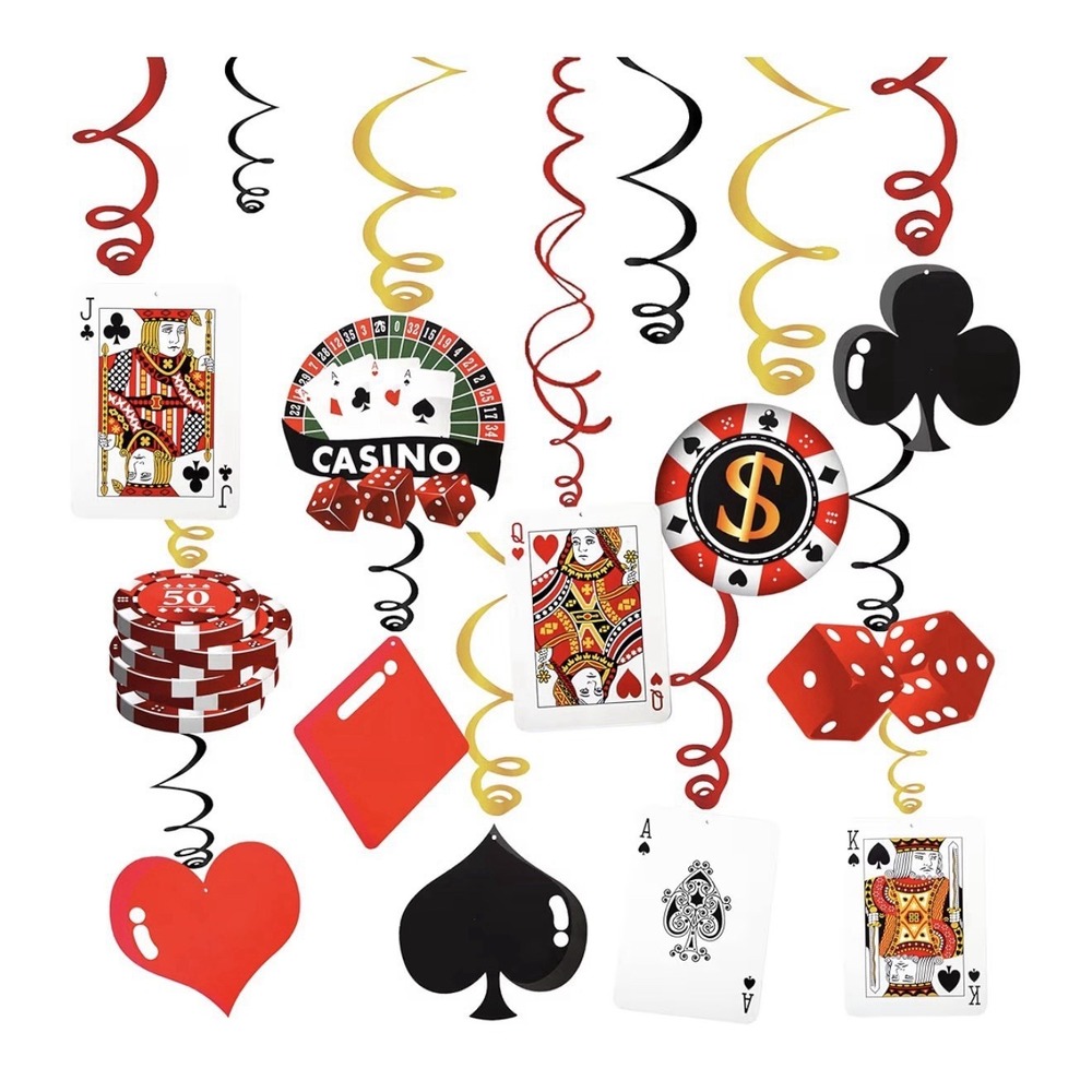 Casino Theme Party Hanging Decoration Paper Multicolor Playing Cards Poker Chips
